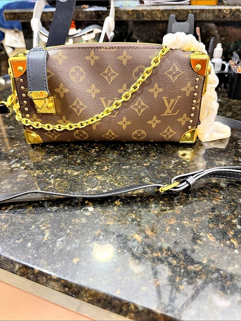 Petite Malle Souple Crossbody Brown & Black